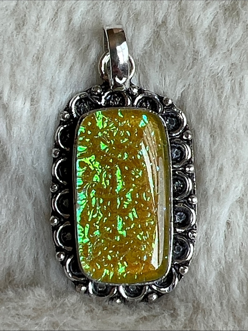 Yellow-Green Dichroic Glass Pendant Necklace - Women Jewelry